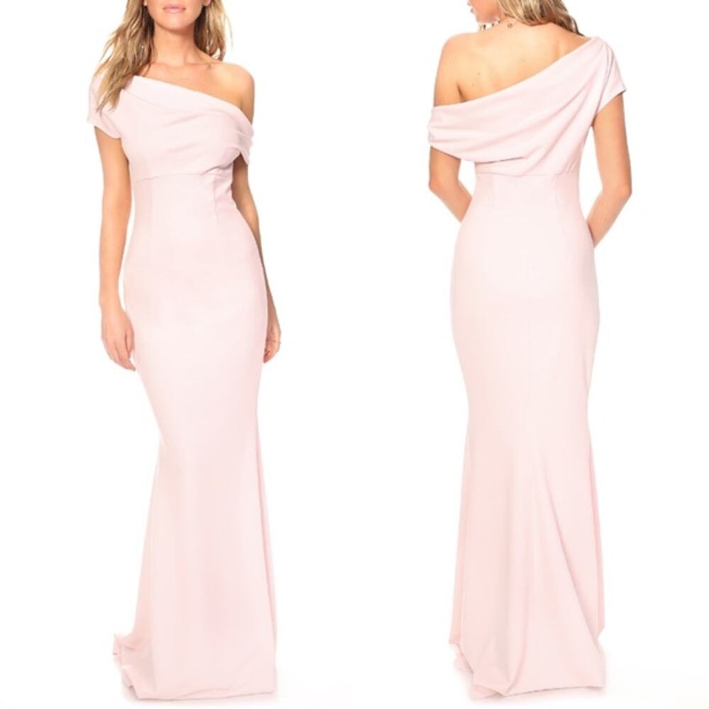 Katie May Hannah One Shoulder Trumpet Gown Blush Pink Draped SZ S